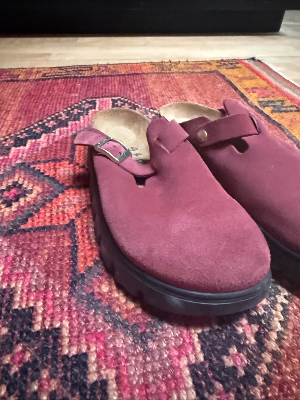 Birkenstock Platform Burgundy Suede Clog Mules, size 39 - Picture 4 of 12